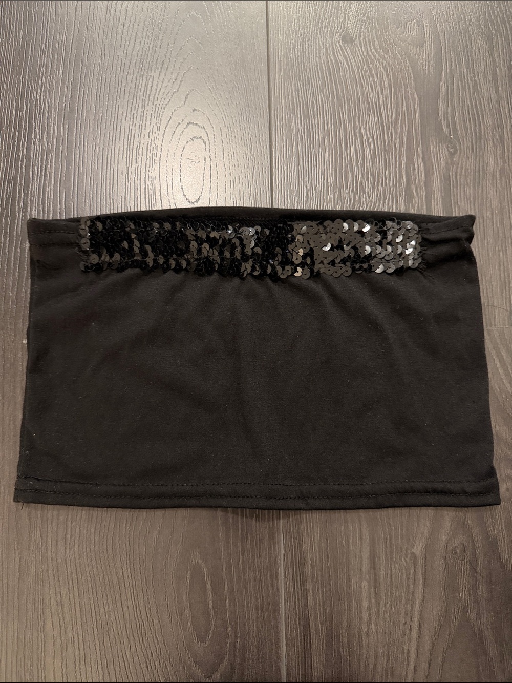 Black Sequin Trim Bandeau Top (No Padding)